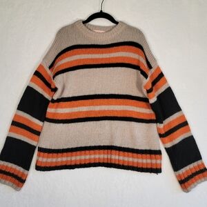 Urban Outfitters Orange and Black Striped Crewneck Sweater, Size XS